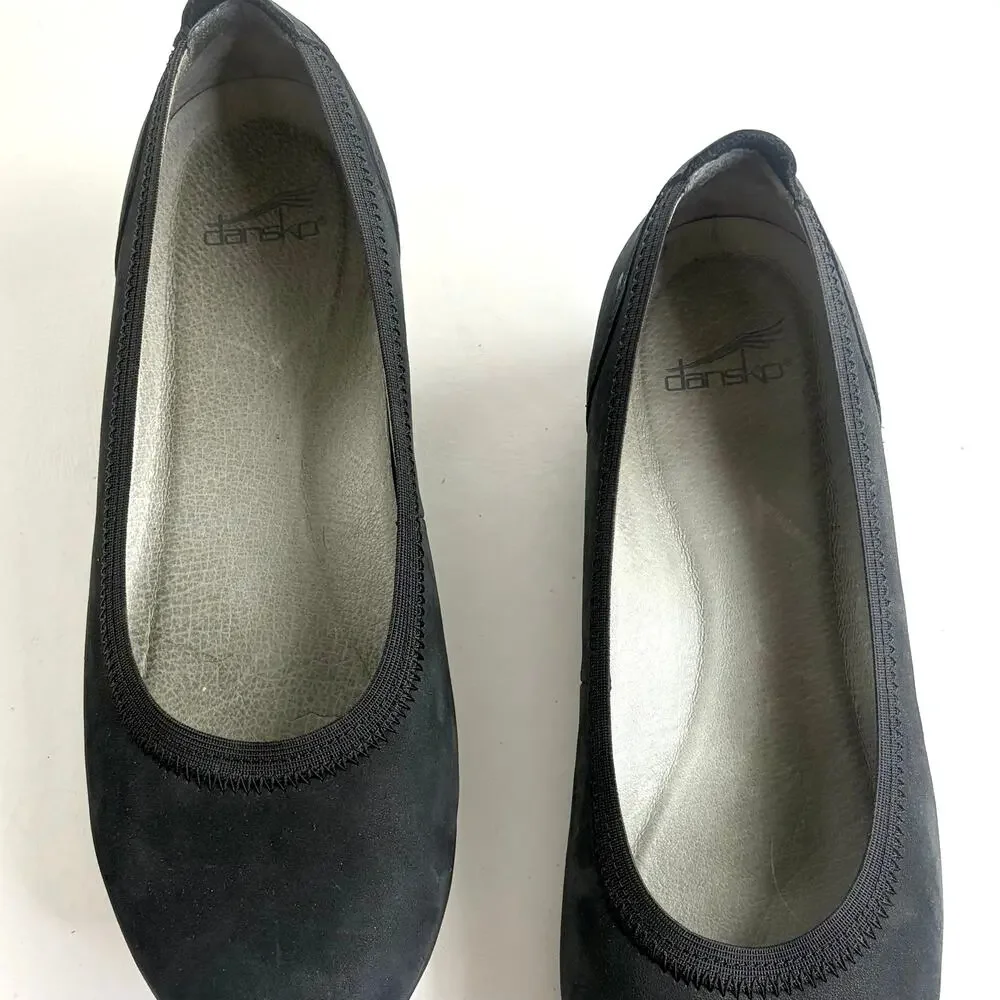 Dansko Kristen Black Comfort Wedge Round Toe Ballet Flats Water Resistant Sz 40